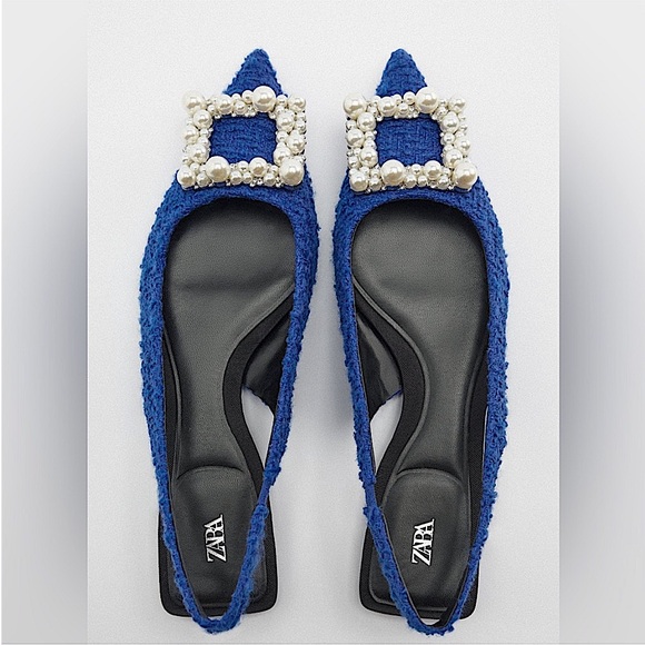 Holidays Zara blue Sling back embellished and pearls flats - Picture 1 of 11
